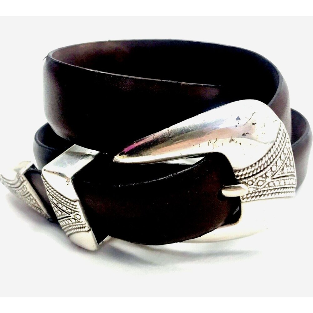 Olga Santini Vintage Skinny Belt Leather Brown Silver Buckle S M 25-30" Waist